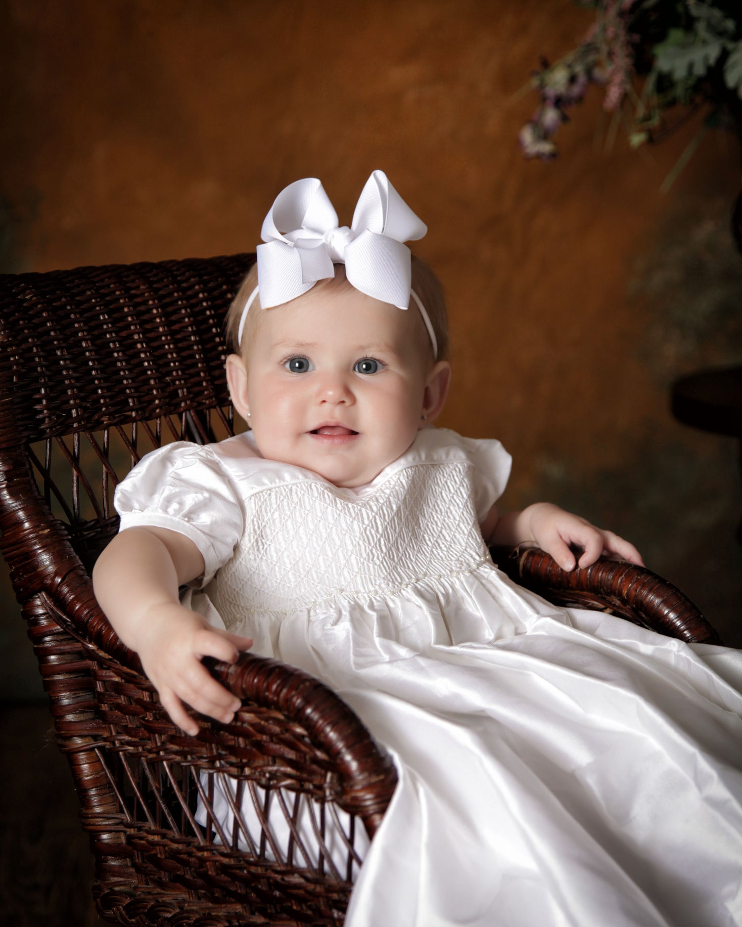 Strasburg Children Silk Special Occasion Gown White Smocked Baby Long Dress Bonnet