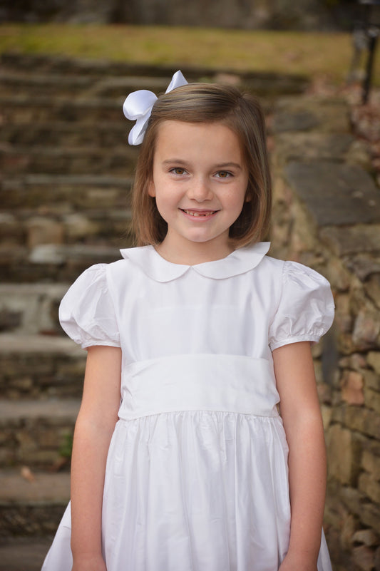 Strasburg Children White Silk Flower Girl Dress with Sash Classic Wedding Dress Flower Girl