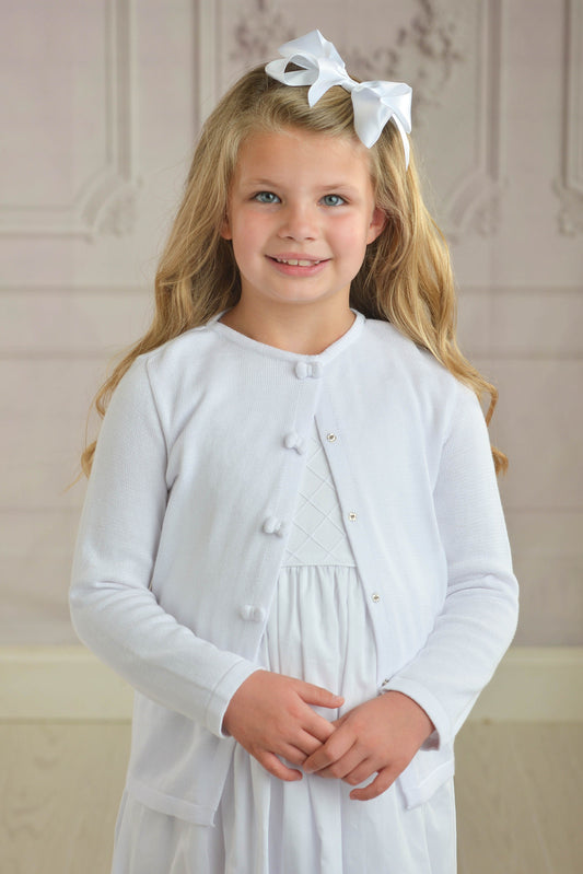 Girls White Cardigan Sweater