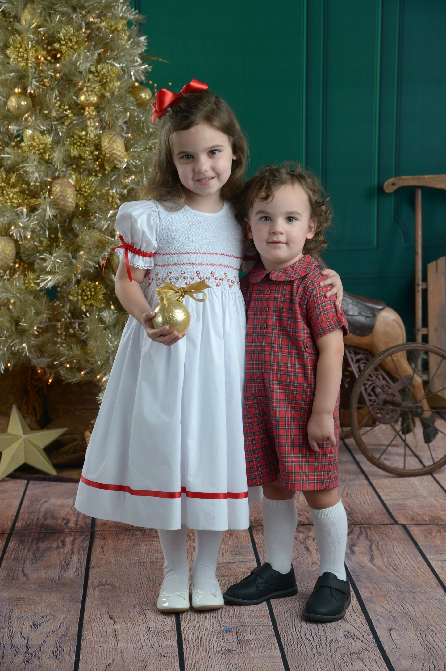 Strasburg Children Christmas Smocked Red Girls Dress, Flower Girl Red White Dress