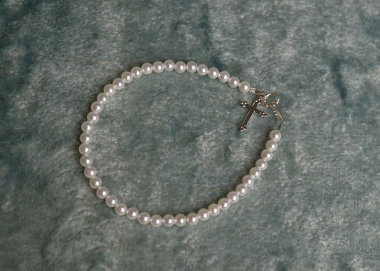 Strasburg Children Freshwater Pearl Cross Bracelet for little girls, baptism, communion