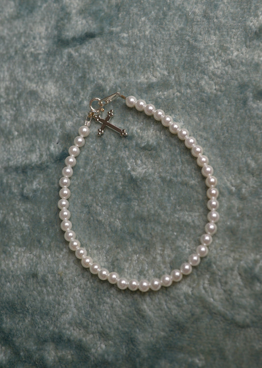 Strasburg Children Freshwater Pearl Cross Bracelet for little girls, baptism, communion