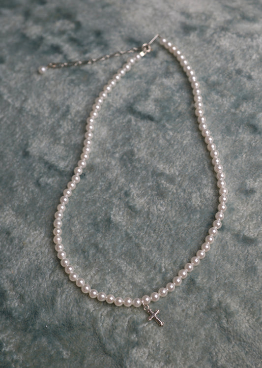 Strasburg Children Freshwater Pearl Necklace with Cross for little girls, Made in USA