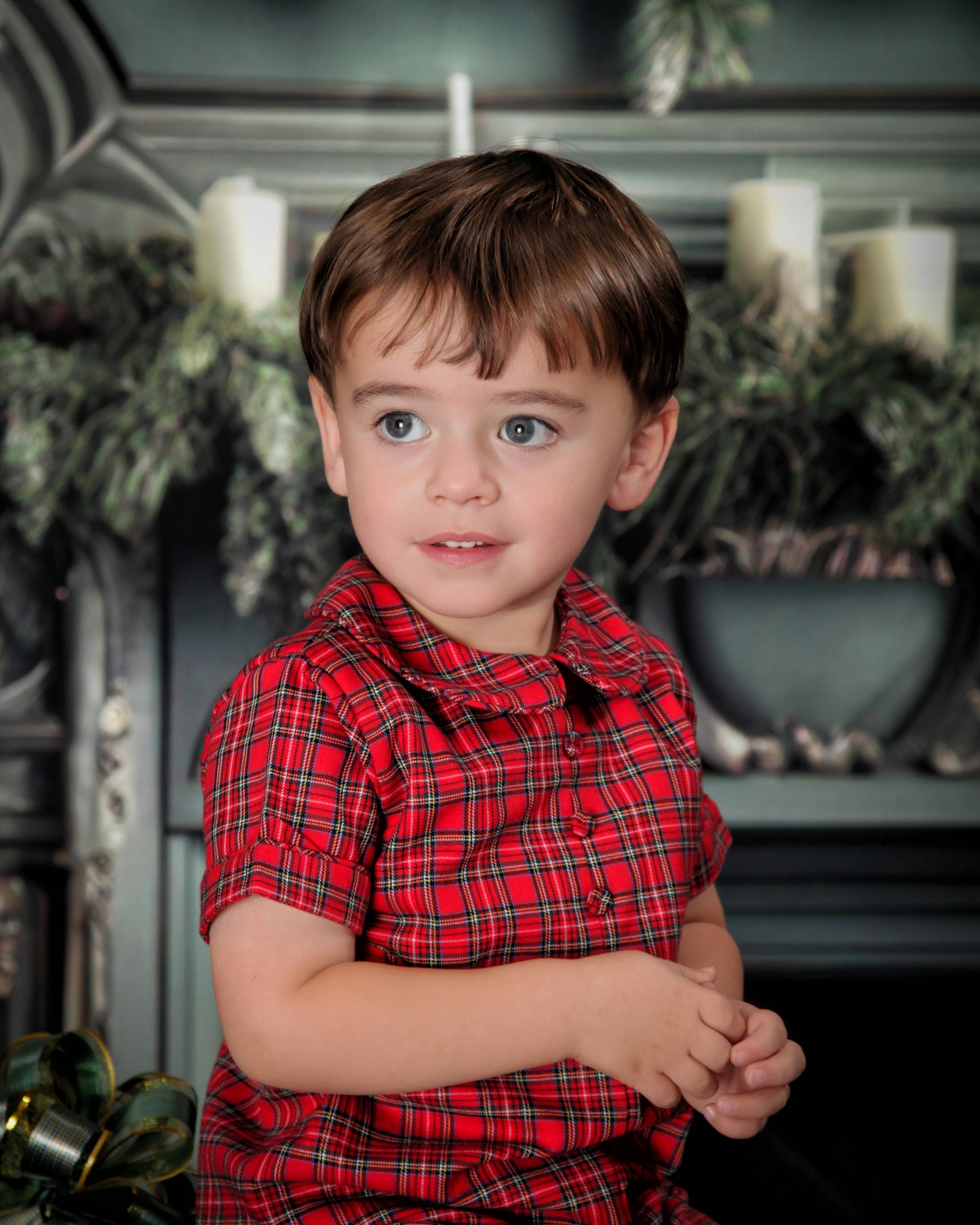 Boy's Christmas Plaid Romper
