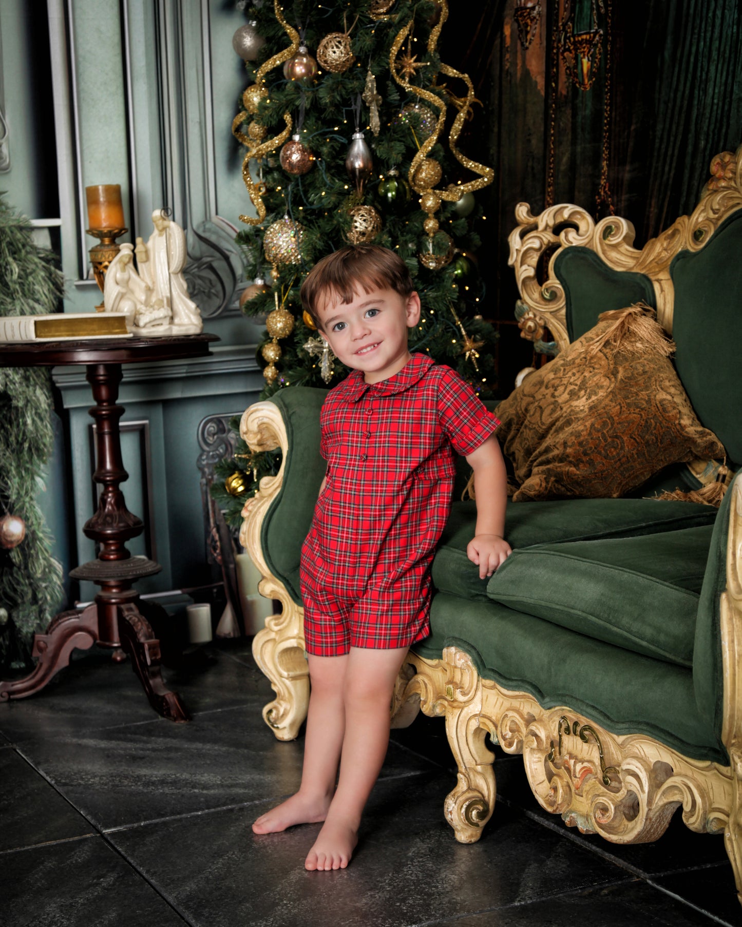 Boy's Christmas Plaid Romper