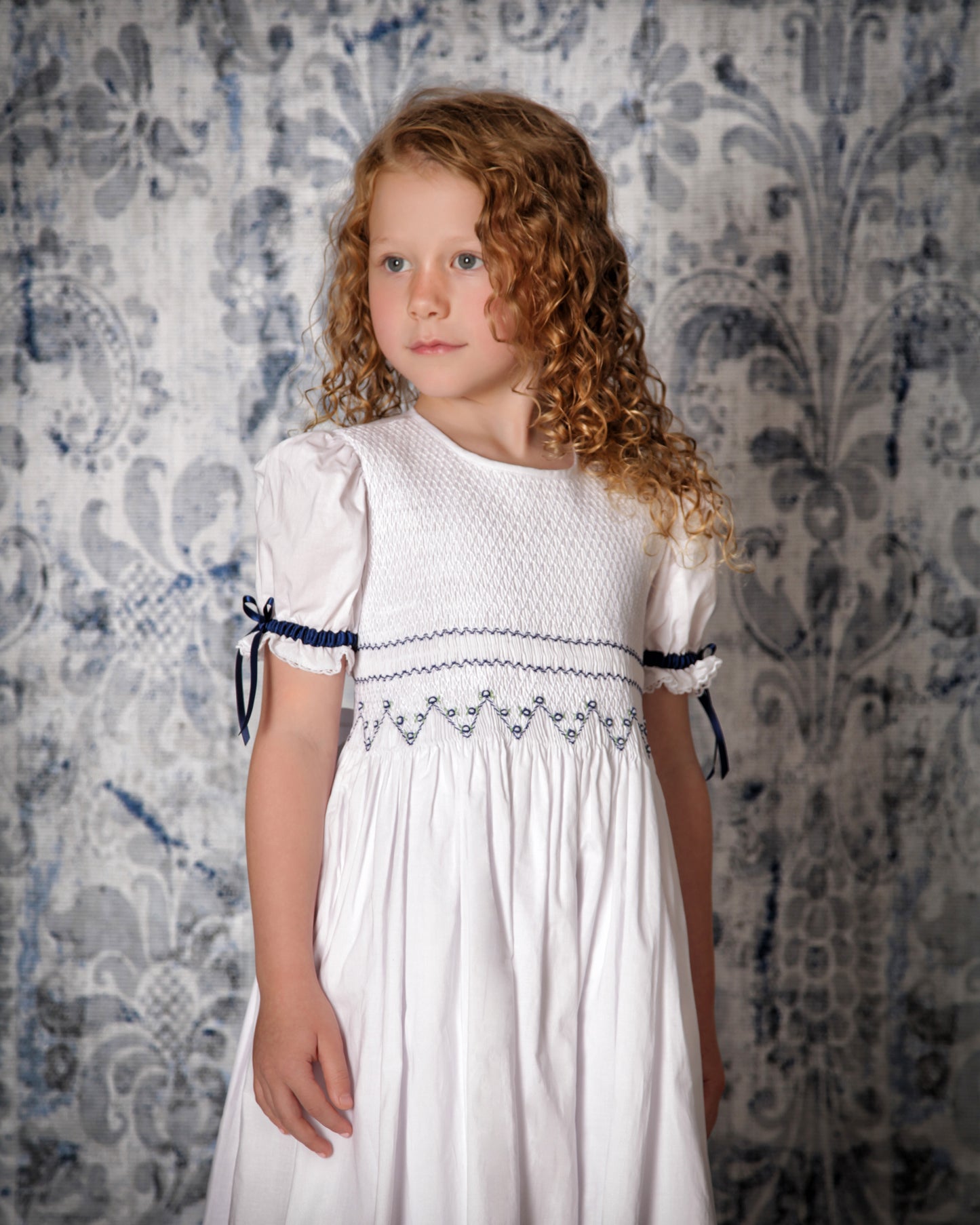 Sarah Navy Smocked Dress