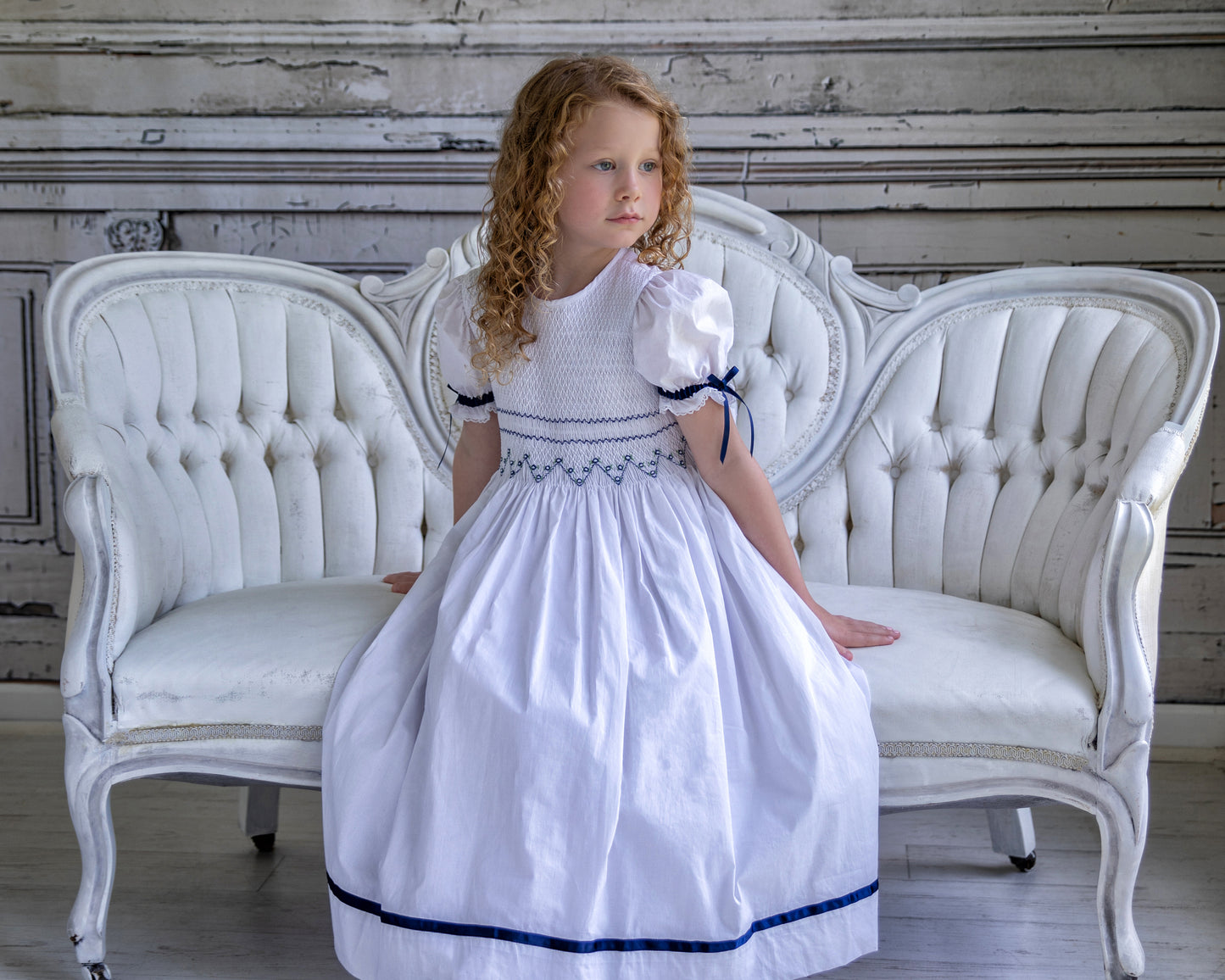 Sarah Navy Smocked Dress