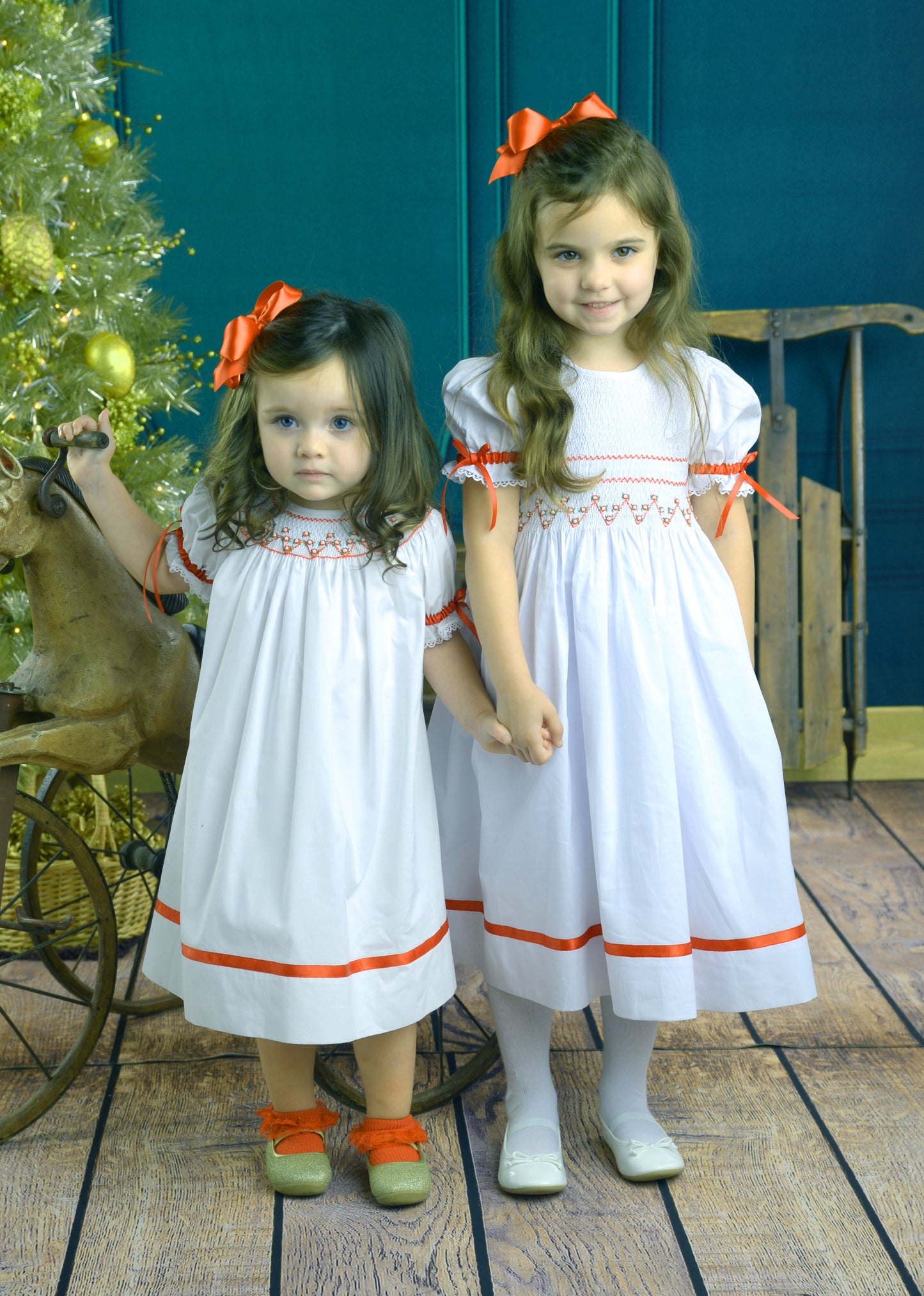 Strasburg Children Christmas Smocked Red Girls Dress, Flower Girl Red White Dress