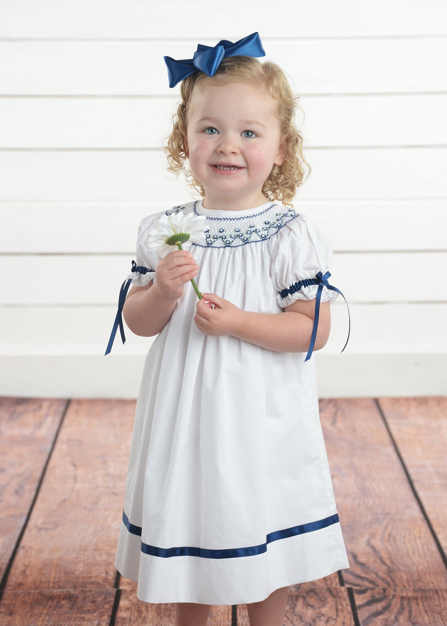 Strasburg Children Smocked Navy Blue Bishop for toddler girl by Strasburg Children