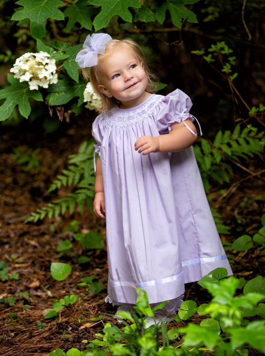 Strasburg Children Purple Toddler Bishop Dress Vintage Smocked Dresses Heirloom Lilac