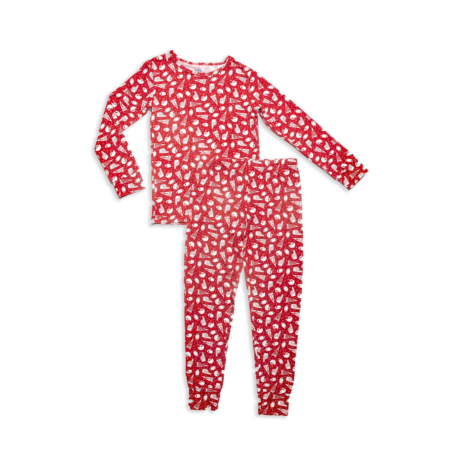 Red Football Print Bamboo Two-Piece Pajama Set