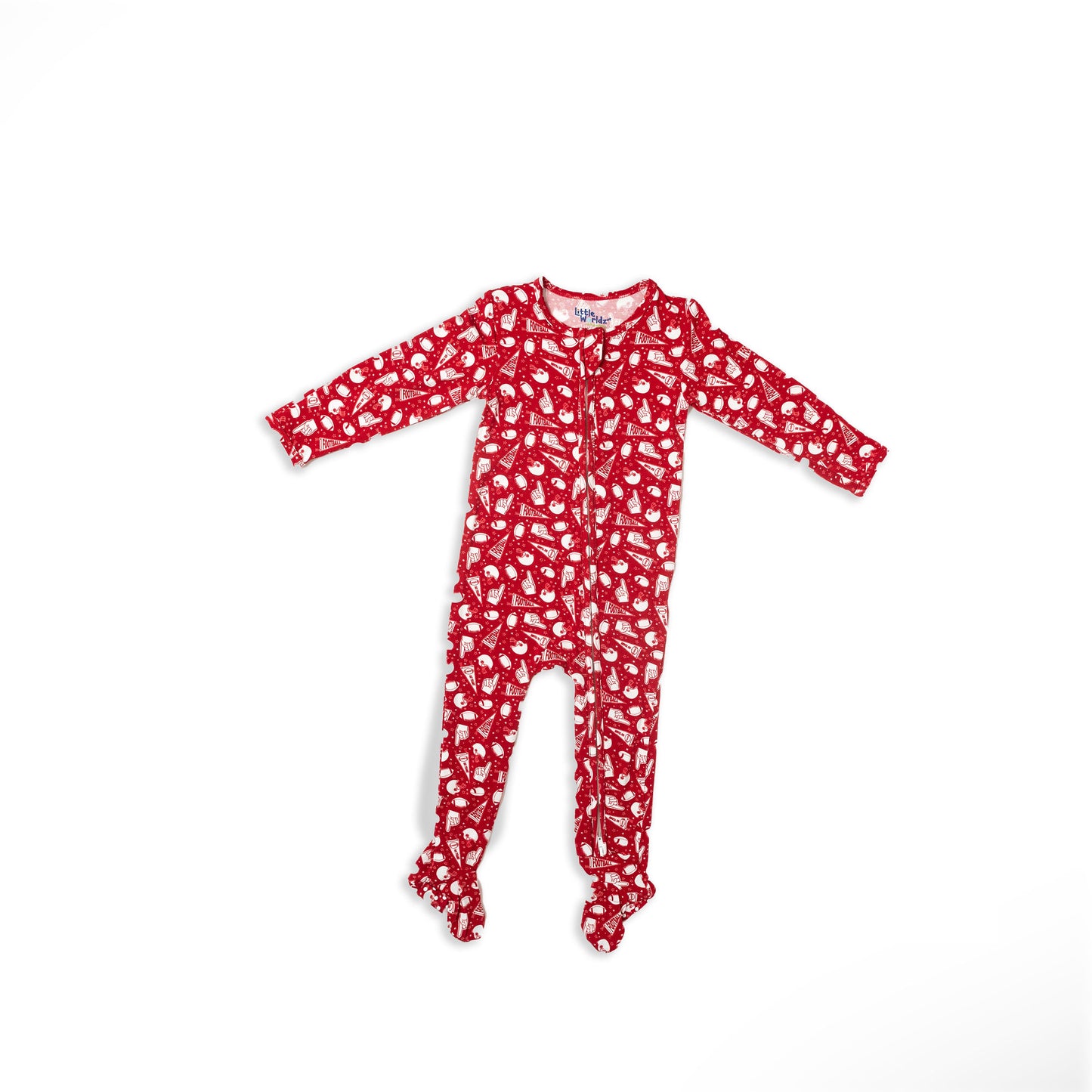 Red Football Bamboo Baby Pajamas – Zipper Footie
