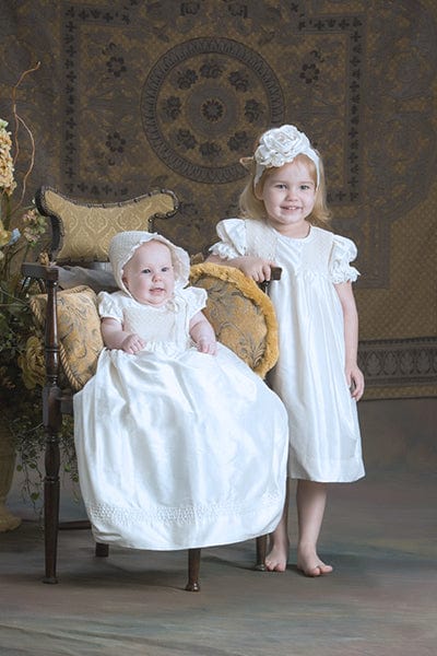 Strasburg Children Silk Special Occasion Gown White Smocked Baby Long Dress Bonnet