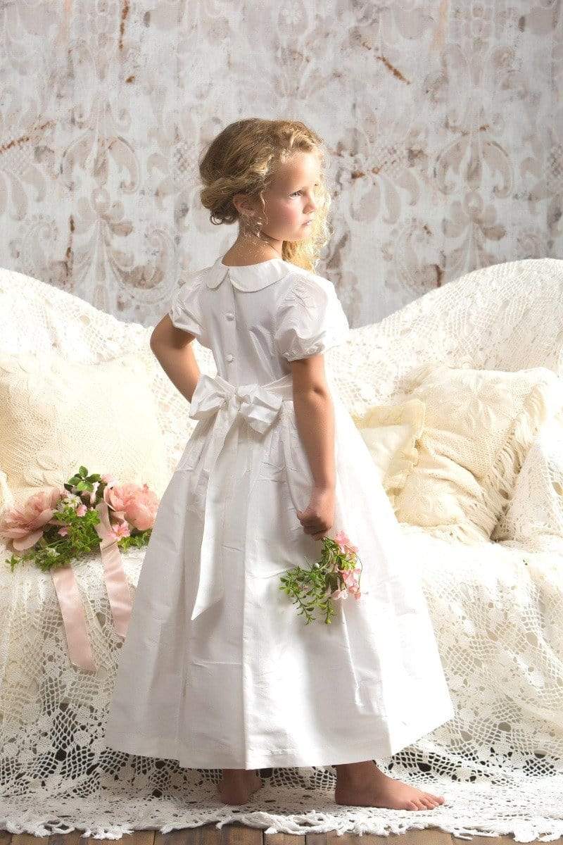 Strasburg Children White Silk Flower Girl Dress with Sash
