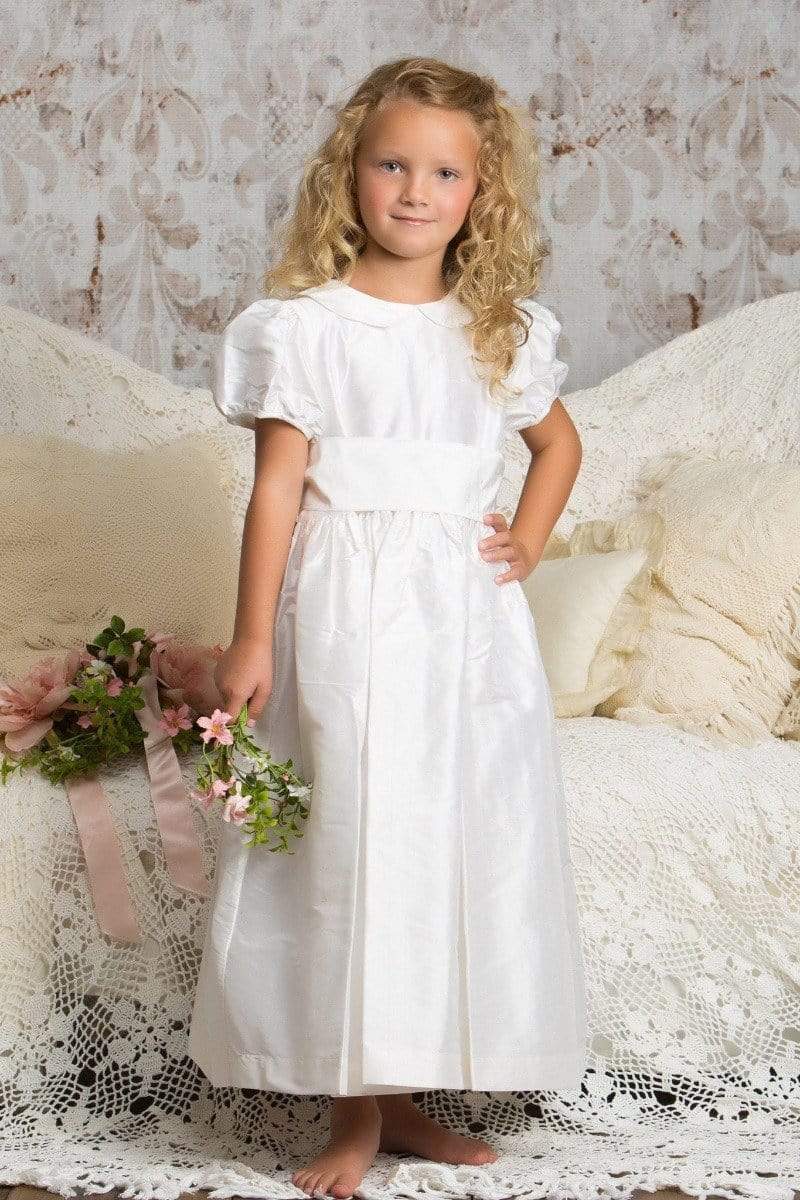 White Silk Flower Girl Dress with Sash Classic Wedding Dress