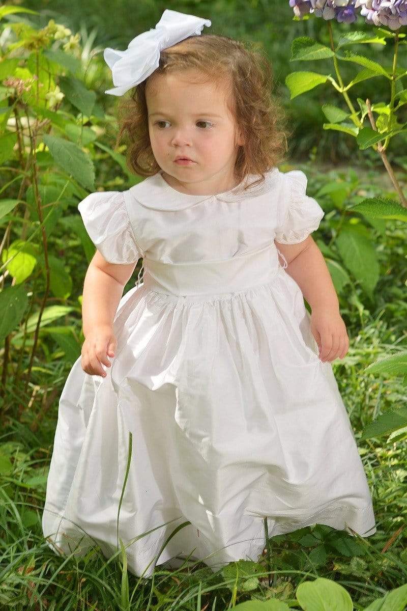 Strasburg Children White Silk Flower Girl Dress with Sash Classic Wedding Dress Flower Girl