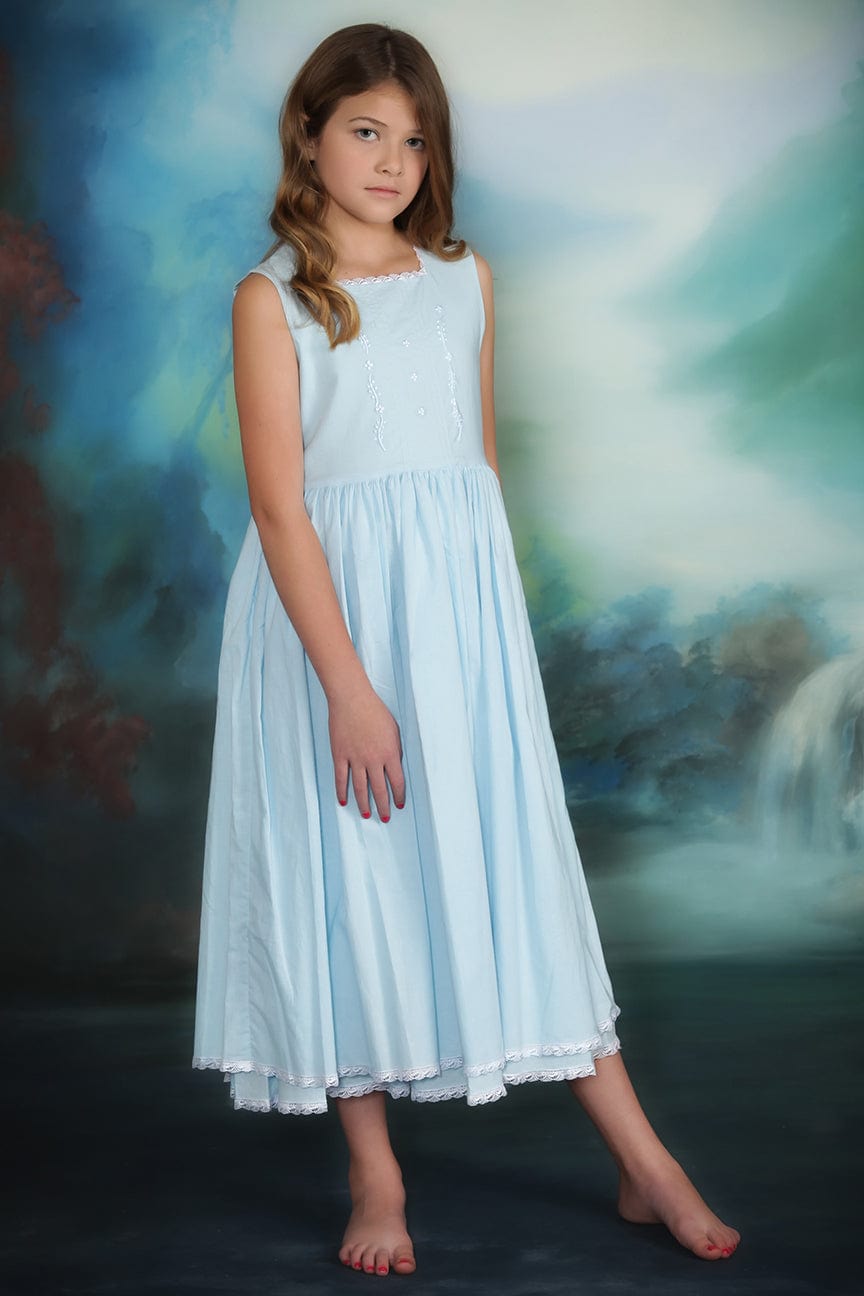 Birthday Dress for girls, Ocean Blue Girls Dress, White Baptism dresses, image size:864x1296