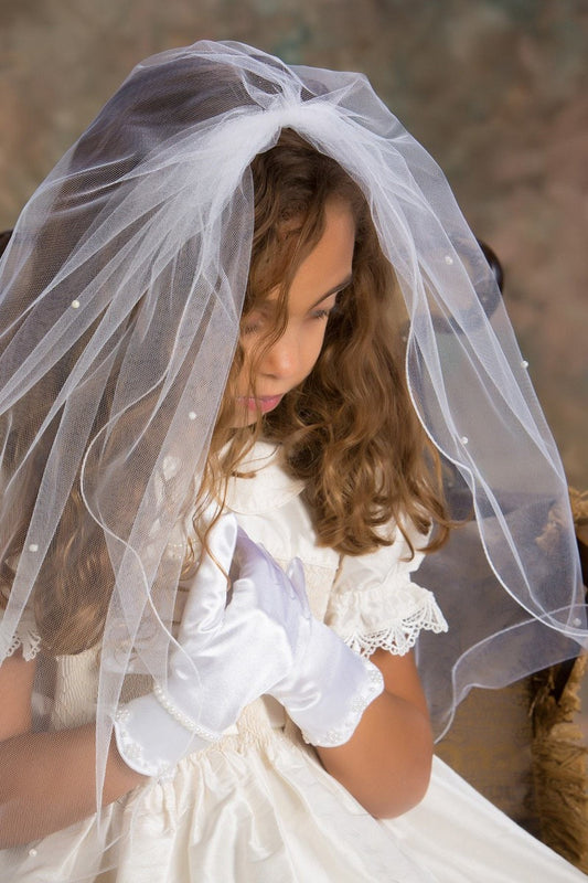 Strasburg Children Communion Veil with pearls comb  First Holy Communion outfit