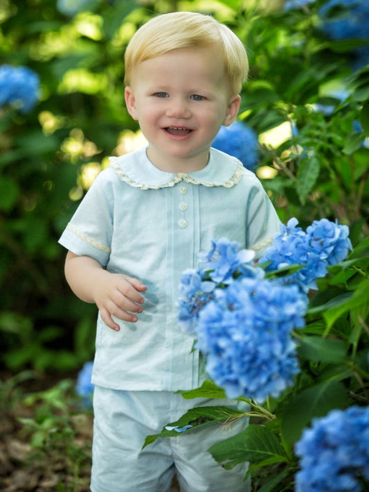 Strasburg Children Boys Heirloom Outfit, Summer Church outfit for toddler boy, blue classic outfit