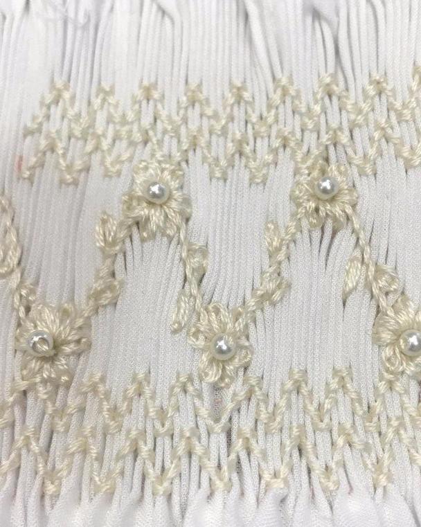 Strasburg Children Smocked white baby Gown with bonnet Special Occasions pearls & smocking Heirloom