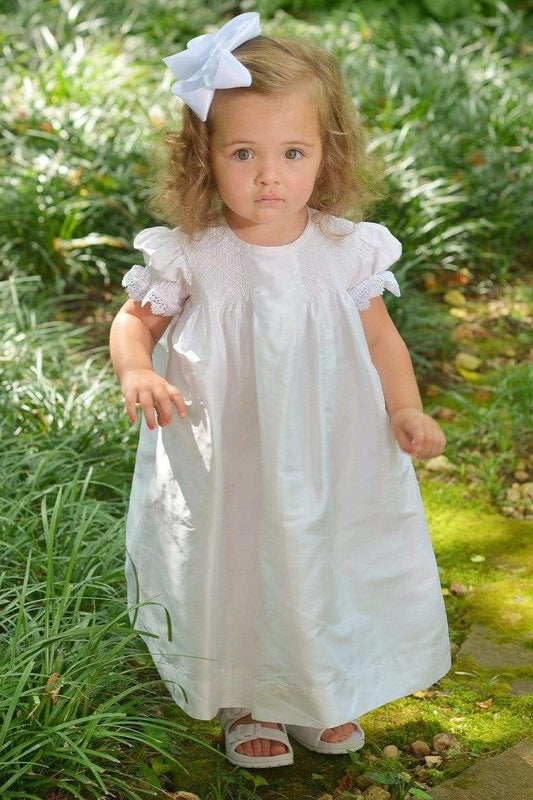 Strasburg Children Toddler Flower Girl Dress White Silk Bishop Little Girl Strasburg
