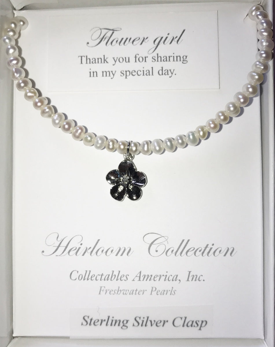 Strasburg Children Flower Bracelet & Necklace Set Freshwater pearls flower girl gift