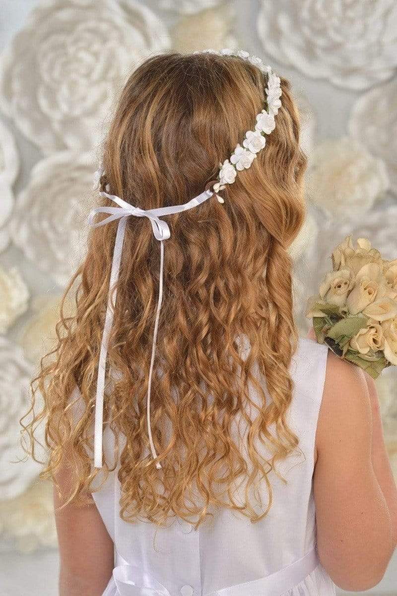 Strasburg Children Flower Crown white roses flower girl first communion headband