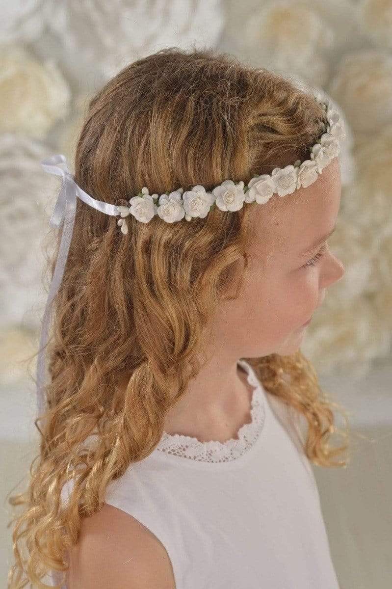 Strasburg Children Flower Crown white roses flower girl first communion headband