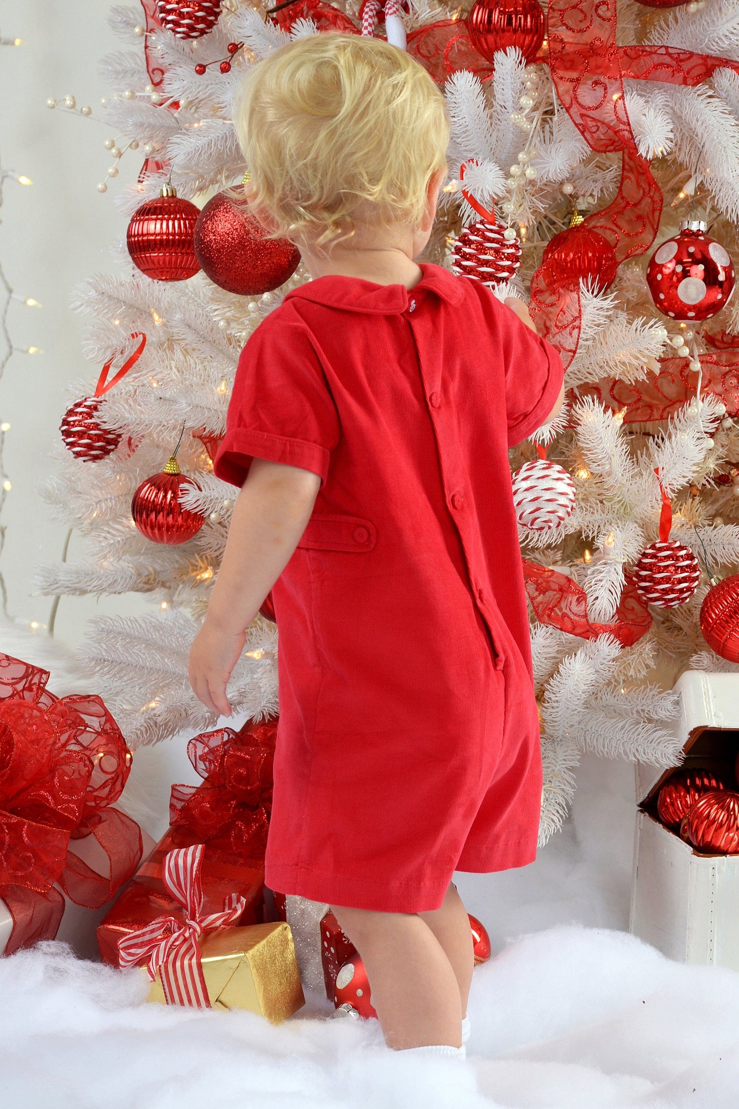 Strasburg Children Red romper for little boy, corduroy johnjohn romper, valentine's outfit toddler boy