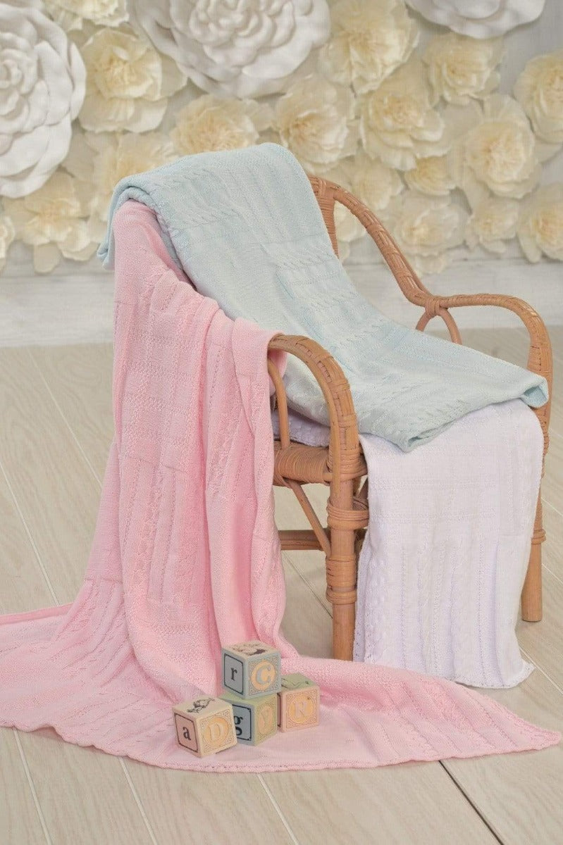 Strasburg Children Best newborn gift, special memory. Knit baby blanket pink blue white infant