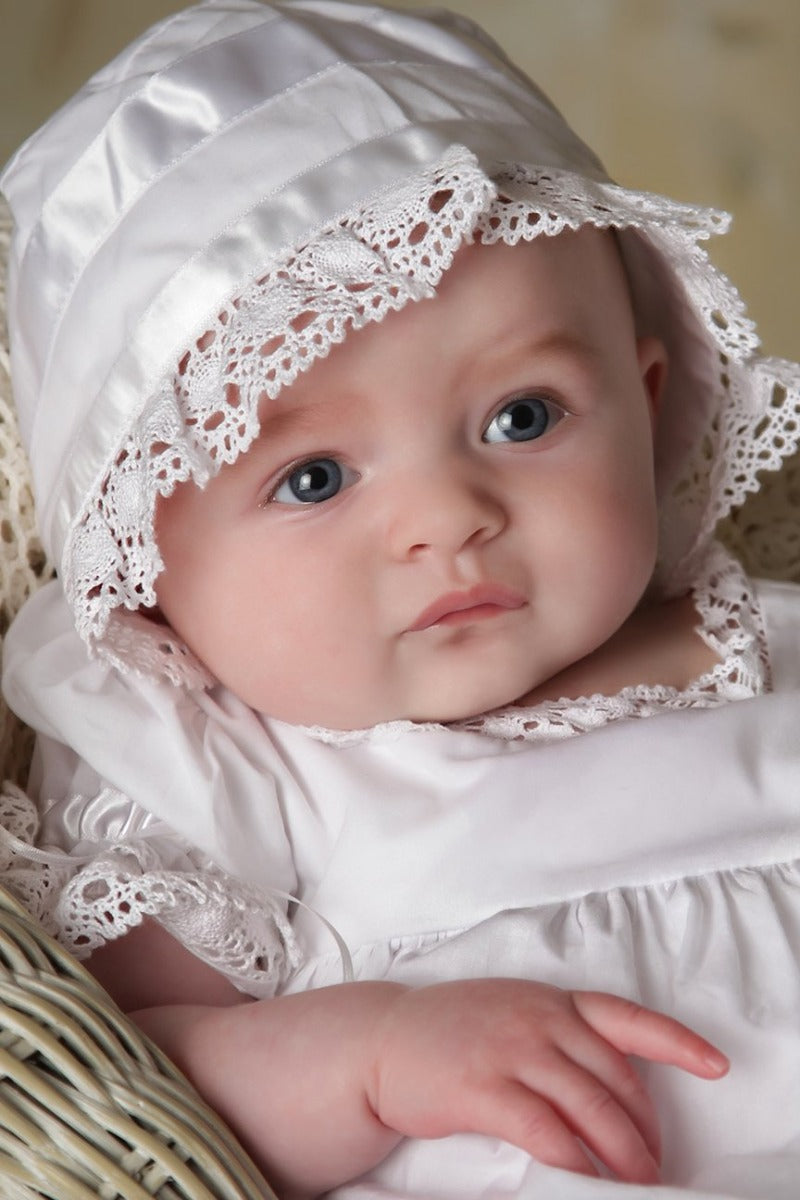 Strasburg Children Lace Bonnet - White Heirloom Toddler Bonnet for 1-Year-Old, 12M