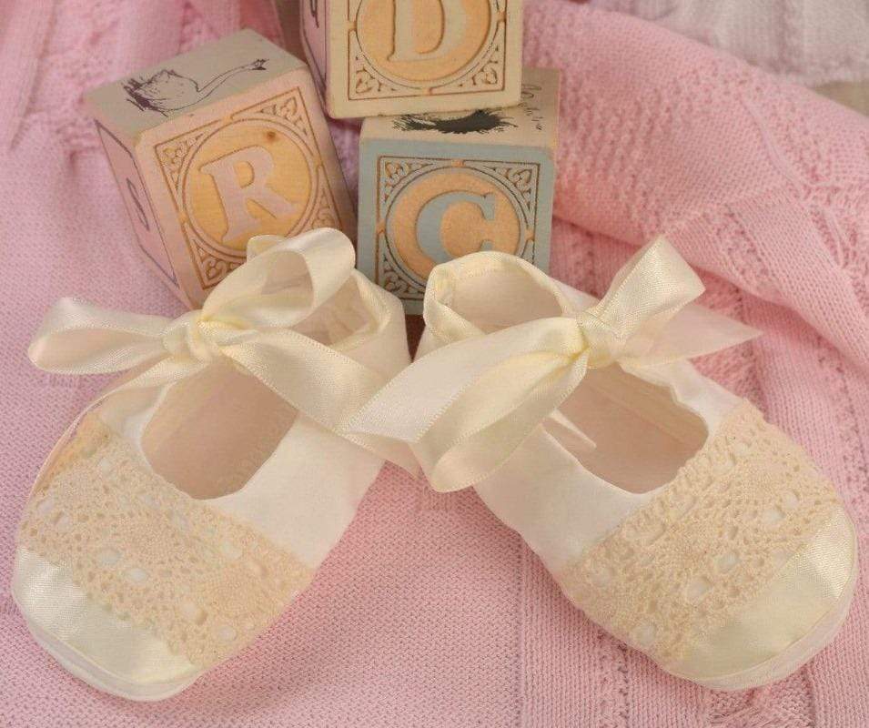 Lace Booties infant with satin toe handmade booties christening