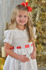 Strasburg Children Formal Christmas Dress silk with red green sash soft white Smocked