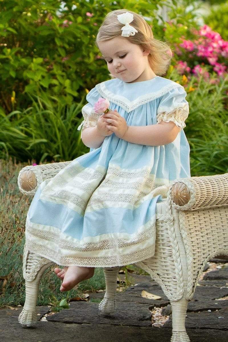 Strasburg Children Blue Heirloom dress w/ lace for Little girls Heirloom Strasburg Children