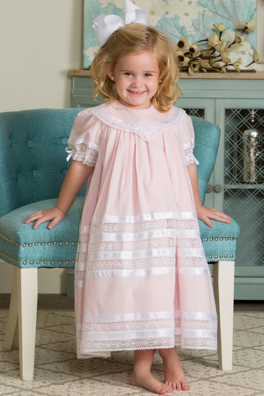 Strasburg Children Pink Heirloom dress with lace Little girls Portrait Strasburg Children