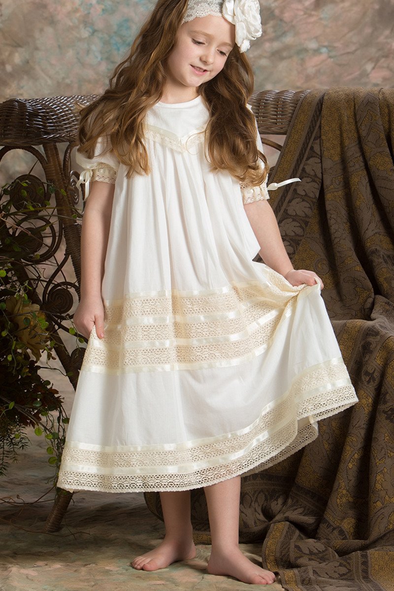Strasburg Children Lace Flower Girl Dress, Heirloom Vintage Boho Wedding Unique Southern