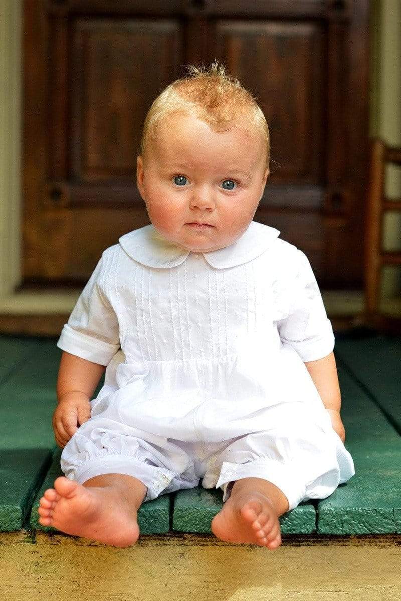 Strasburg Children White Romper for Baby Boy Christening Outfit, boys white bubble