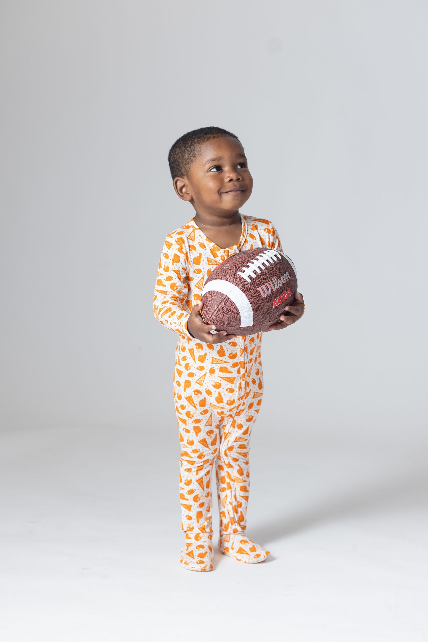 Orange Football Bamboo Baby Pajamas – Zipper Footie