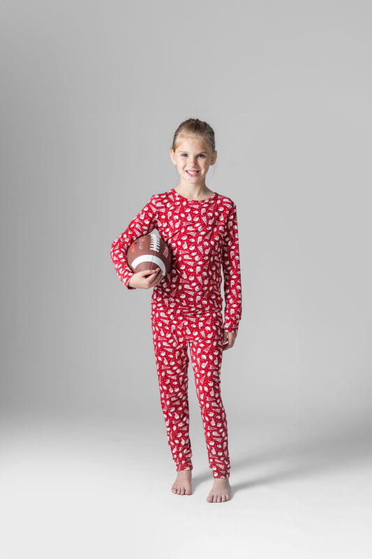 Red Football Print Bamboo Two-Piece Pajama Set