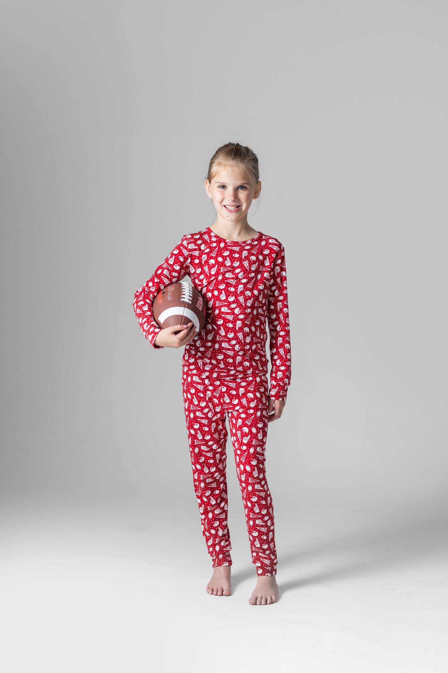 Red Football Print Bamboo Two-Piece Pajama Set
