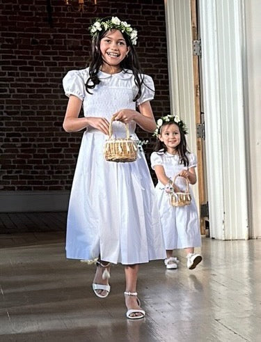 Strasburg Children Smocked Flower Girl Dress – White Heirloom Gown with Classic Hand-Smocked Details, 10