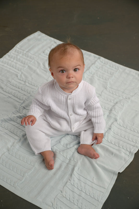 Strasburg Children White Knit Blanket, Best Newborn Gift, Special Memory Baby Gift