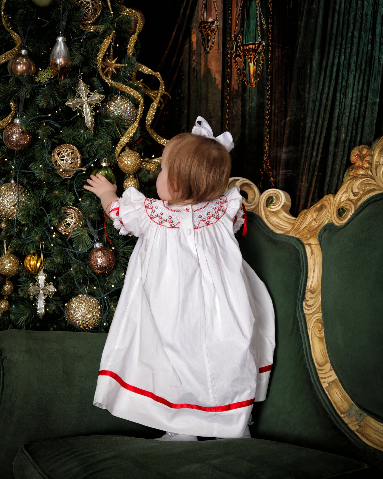 Christmas smocked dress for toddler, heirloom dress for kids red white
