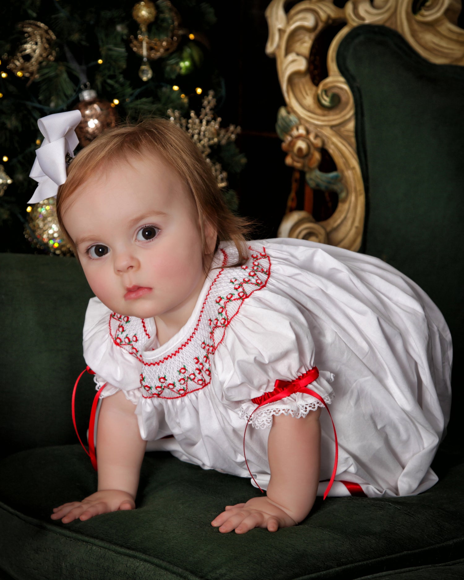 Christmas smocked dress for toddler, heirloom dress for kids red white