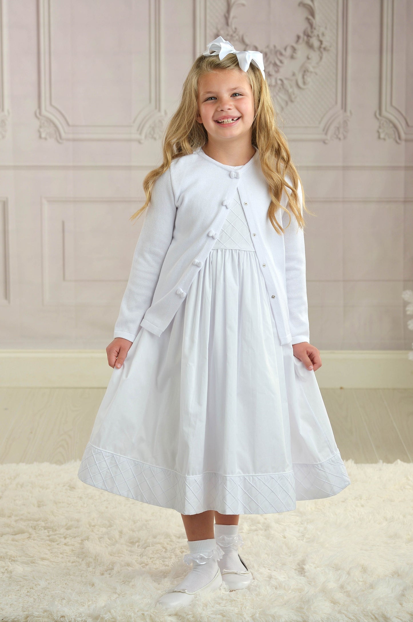 Girls White Cardigan Sweater