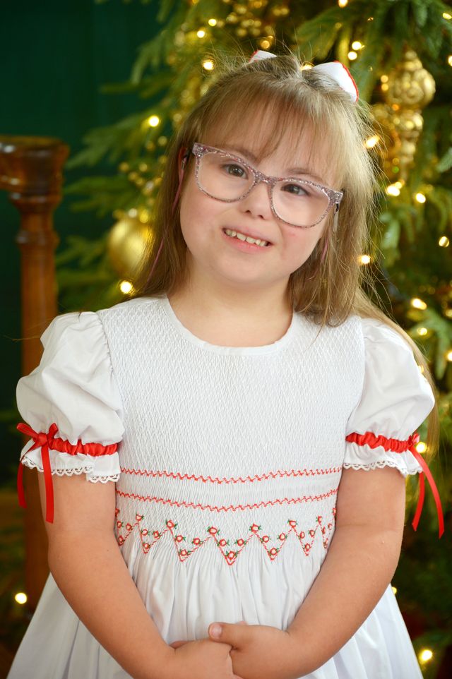 Christmas Smocked Red Girls Dress, Flower Girl Red White Dress