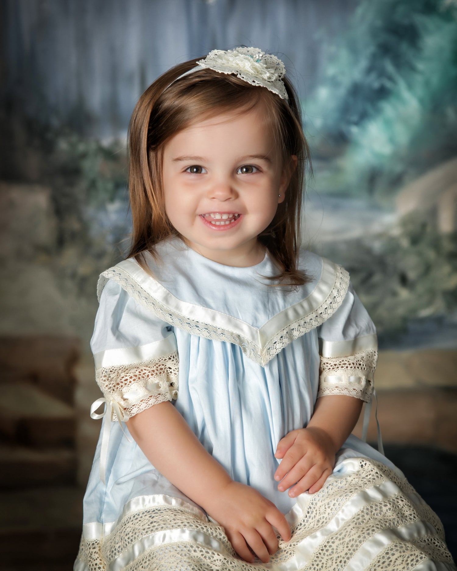 Blue Heirloom dress w/ lace for Little girls Heirloom Strasburg Children Blue Heirloom dress w/ lace for Little girls Heirloom Strasburg Children