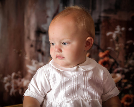 Strasburg Children White Romper for Baby Boy Christening Outfit, boys white bubble