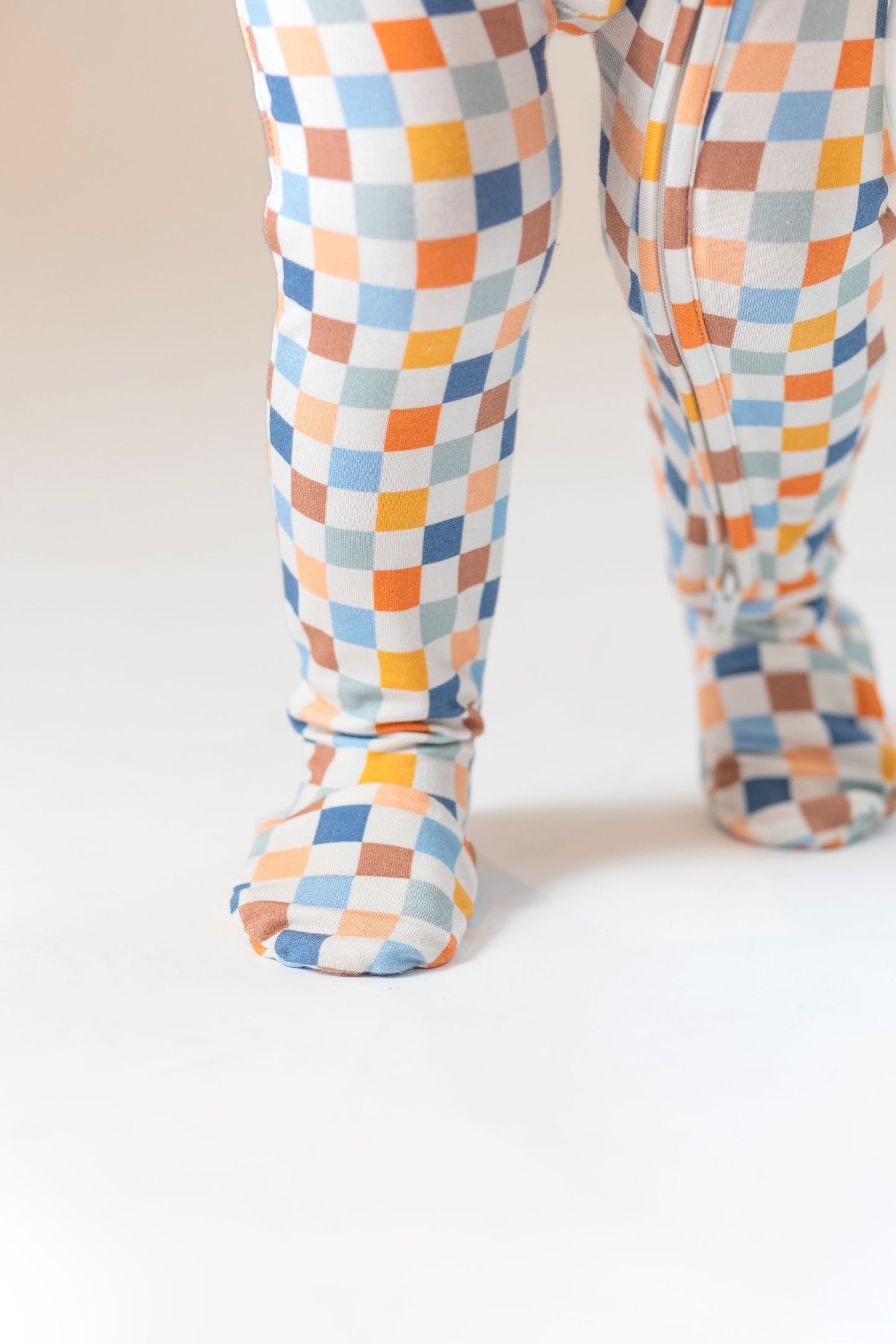 Multi Checkered Bamboo Baby Pajamas – Zipper Footie