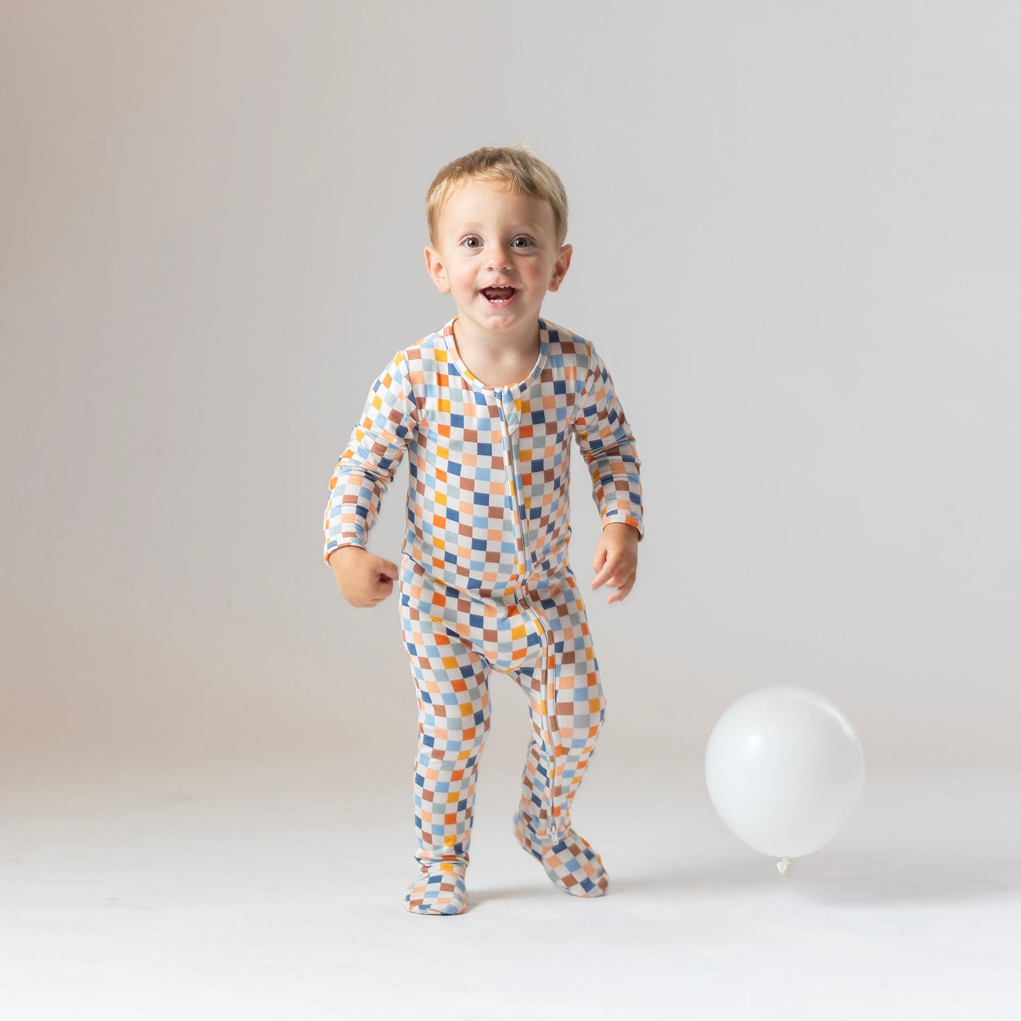 Multi Checkered Bamboo Baby Pajamas – Zipper Footie